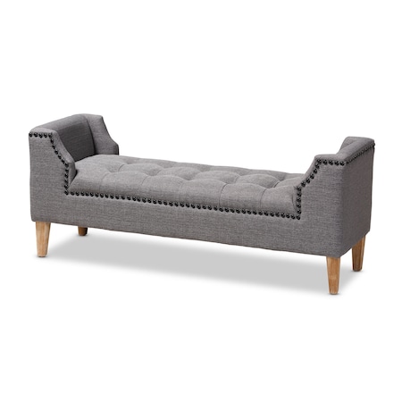 Baxton Studio Perret Gray Linen Upholstered Oak Brown Finished Wood Bench 153-9381